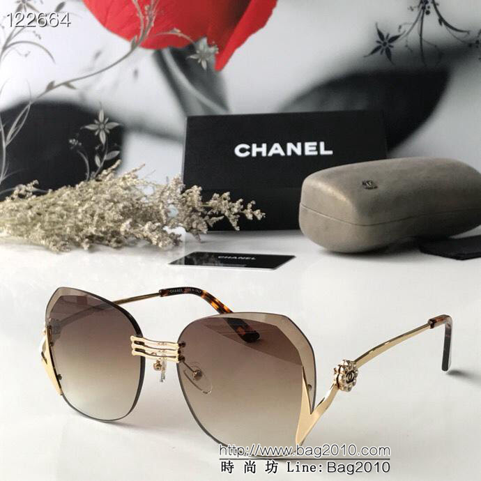 CHANEL香奈兒 2019新款 鏡腿山茶花雙C圖案 無框水晶切邊 女款太陽鏡  lly1229